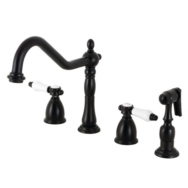 Widespread Kitchen Faucet with Brass Sprayer, Matte Black